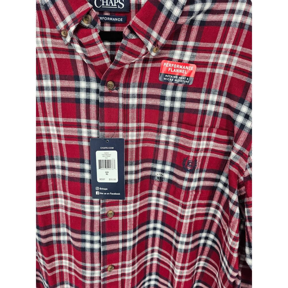 Chaps Mens Sz XL Long Sleeve Button Up Flannel Shirt Red Black Plaid NEW - Picture 2 of 5